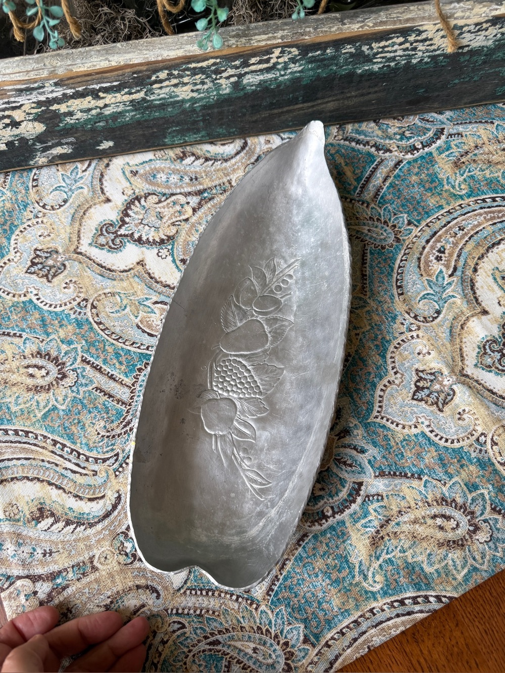 Hand Forged Everlast Metal Tray Mid Century Aluminum Fruit Design 13”